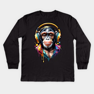 Chimpanzee Headphones Kids Long Sleeve T-Shirt